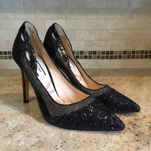 Lucy Choi London Black Glitter Cut Out Heels